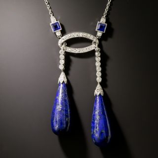  Art Deco Lapis, Diamond and Sapphire Pendant Attributed to Tiffany & Co - 2