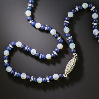 Art Deco Lapis, Opal and Rock Crystal Necklace with Diamond Clasp