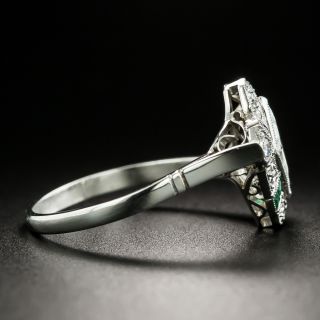 Art Deco Lozenge-Cut Diamond Calibre Emerald Ring