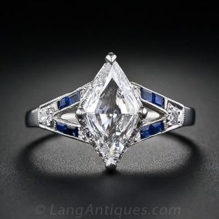 Art Deco Lozenge Shape Diamond and Sapphire Ring
