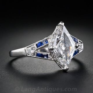 Art Deco Lozenge Shape Diamond and Sapphire Ring