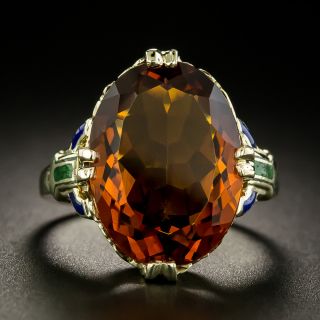 Art Deco Madeira Citrine and Enamel Ring by Jones and Woodland - 2