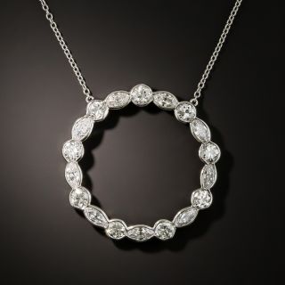 Art Deco Marquise and Round Diamond Circle Pendant - 1
