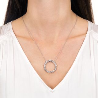 Art Deco Marquise and Round Diamond Circle Pendant