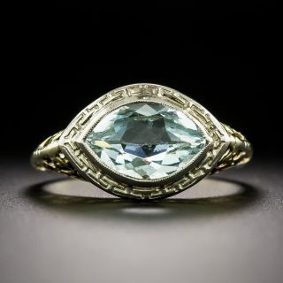 Art Deco Marquise-Cut Aquamarine Filigree Ring - 2