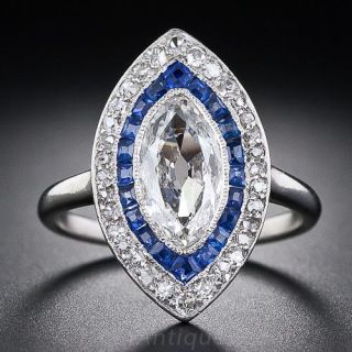 Art Deco Marquise Diamond and Sapphire Ring