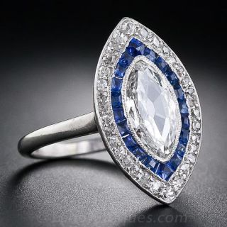 Art Deco Marquise Diamond and Sapphire Ring