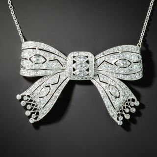 Art Deco Marquise Diamond Bow Pendant  - 3