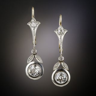 Art Deco Mine-Cut Diamond Drop Earrings