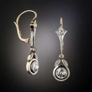 Art Deco Mine-Cut Diamond Drop Earrings