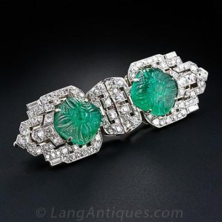 Art Deco Moghul Emerald and Diamond Clips and Brooch