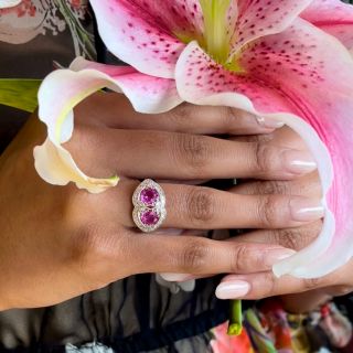 Art Deco Moi et Toi Pink Sapphire and Diamond Ring