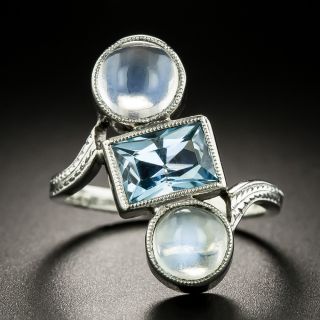 Art Deco Moonstone and Aquamarine Dinner Ring - 2