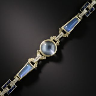 Art Deco Moonstone and Calibre Sapphire Bracelet