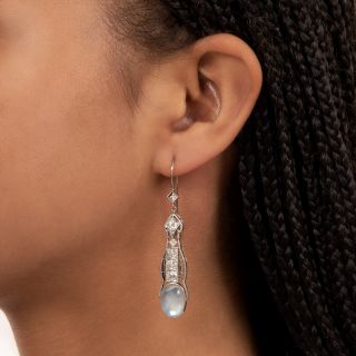 Art Deco Moonstone and Diamond Earrings 