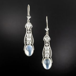 Art Deco Moonstone and Diamond Earrings  - 2