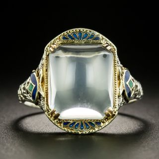 Art Deco Moonstone and Enamel Ring by Isaac H. Slohm - 2