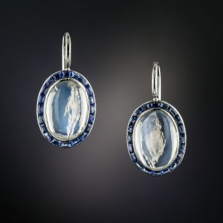 Art Deco Moonstone and Sapphire Earrings - 6
