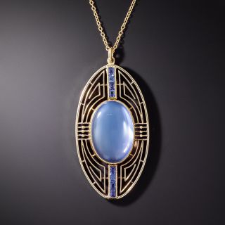 Art Deco Moonstone and Sapphire Pendant - 3