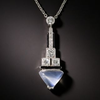 Art Deco Moonstone, Diamond and Black Enamel Necklace - 2