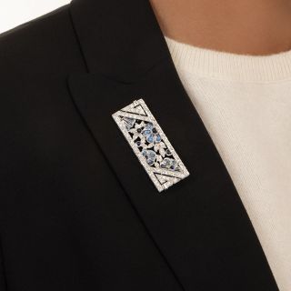 Art Deco Moonstone, Diamond and Sapphire Brooch