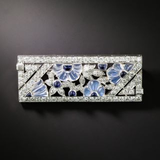 Art Deco Moonstone, Diamond and Sapphire Brooch - 5