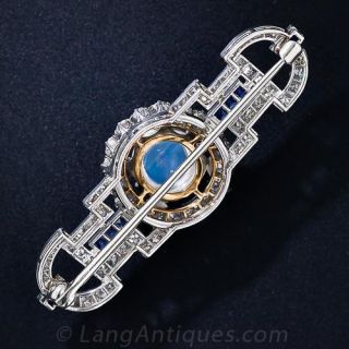 Art Deco Moonstone, Diamond and Sapphire Brooch