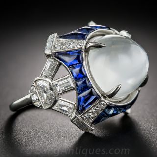 Art Deco Moonstone Sapphire and Diamond Ring