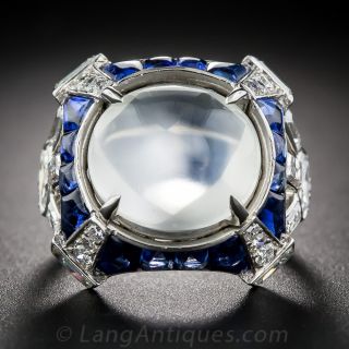 Art Deco Moonstone Sapphire and Diamond Ring