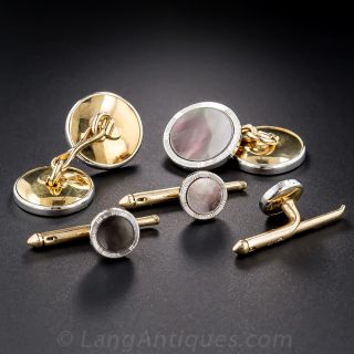 Art Deco Mother-of-Pearl Cufflink and Shirt Stud Set