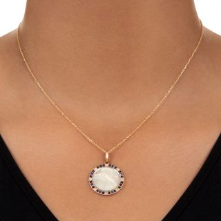 Art Deco Mother-of-Pearl Madonna Diamond and Sapphire Pendant