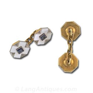 Art Deco Mother of Pearl, Sapphire and Diamond Cufflinks