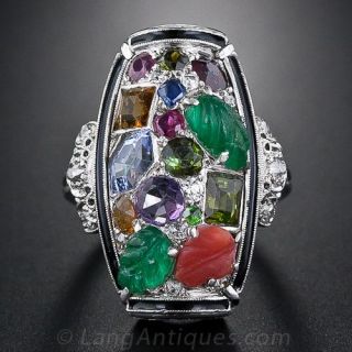 Art Deco Multi-Gemstone Dinner Ring