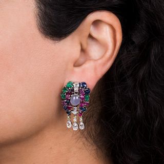 Art Deco Multi-Stone and Diamond 'Tutti Frutti' Earrings