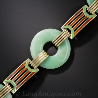 Art Deco Natural Burma Jadeite and Enamel Bracelet  by Wordley Allsopp and Bliss - 1