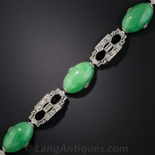 Art Deco Natural Burmese Jade and Diamond Platinum Bracelet - 1