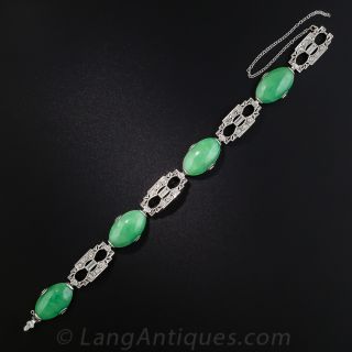 Art Deco Natural Burmese Jade and Diamond Platinum Bracelet