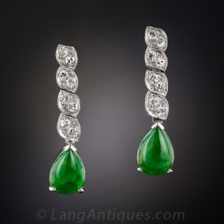 Art Deco Natural Burmese Jadeite & Diamond Drop Earrings