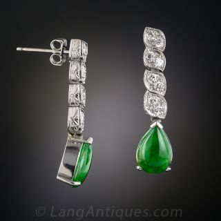 Art Deco Natural Burmese Jadeite & Diamond Drop Earrings