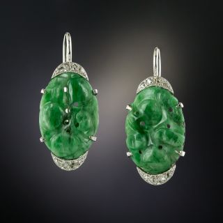 Art Deco Natural Burmese Jadeite Earrings - 6
