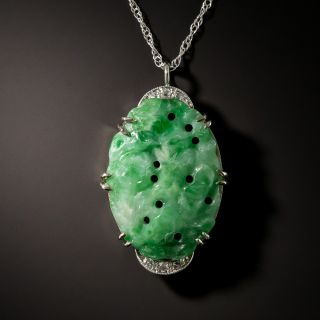 Art Deco Natural Burmese Jadeite Pendant - 4