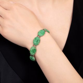 Art Deco Natural Carved Jade Bracelet by Walton & Co.