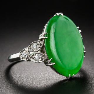 Art Deco Natural Jade Platinum Diamond Ring