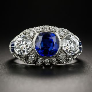 Art Deco Natural No-Heat Sapphire and Diamond Ring Cambodia