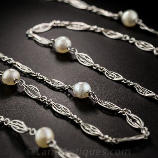 Art Deco Natural Pearl and Platinum Chain
