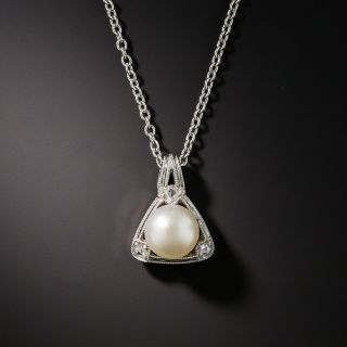 Art Deco Natural Pearl and Rose-Cut Diamond Platinum Drop - 3
