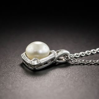 Art Deco Natural Pearl and Rose-Cut Diamond Platinum Drop