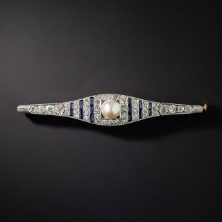 Art Deco Mabe Pearl, Diamond and Synthetic Sapphire Bar Pin - 1