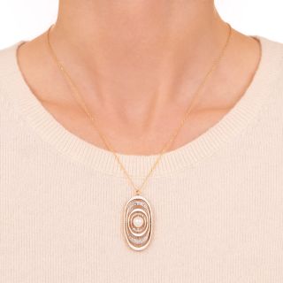 Art Deco Natural Pearl, Diamond, White Enamel Pendant 