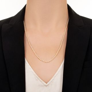 Art Deco Natural Pearl Necklace with Diamond Clasp - GIA